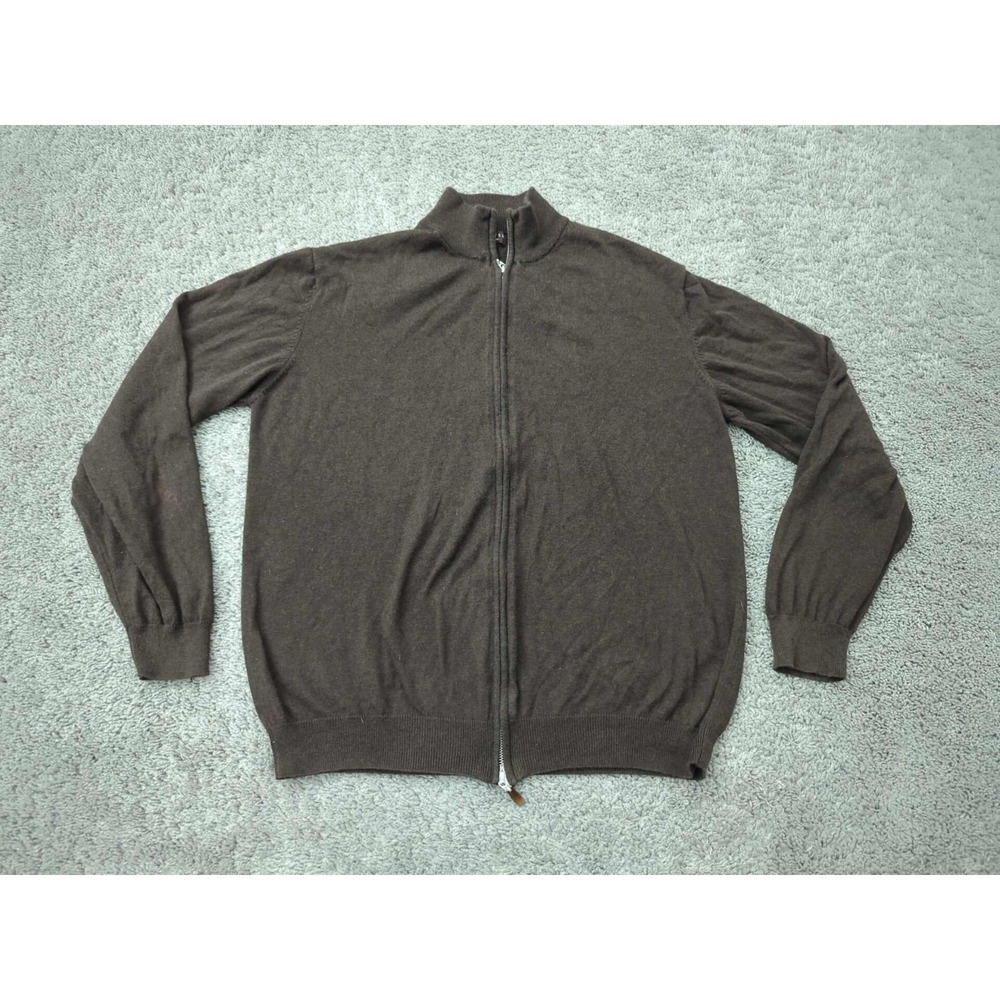 J Hilburn Full Zip Sweater Mens L Brown Long Sleeve 22% Silk 8% Cashmere Knit